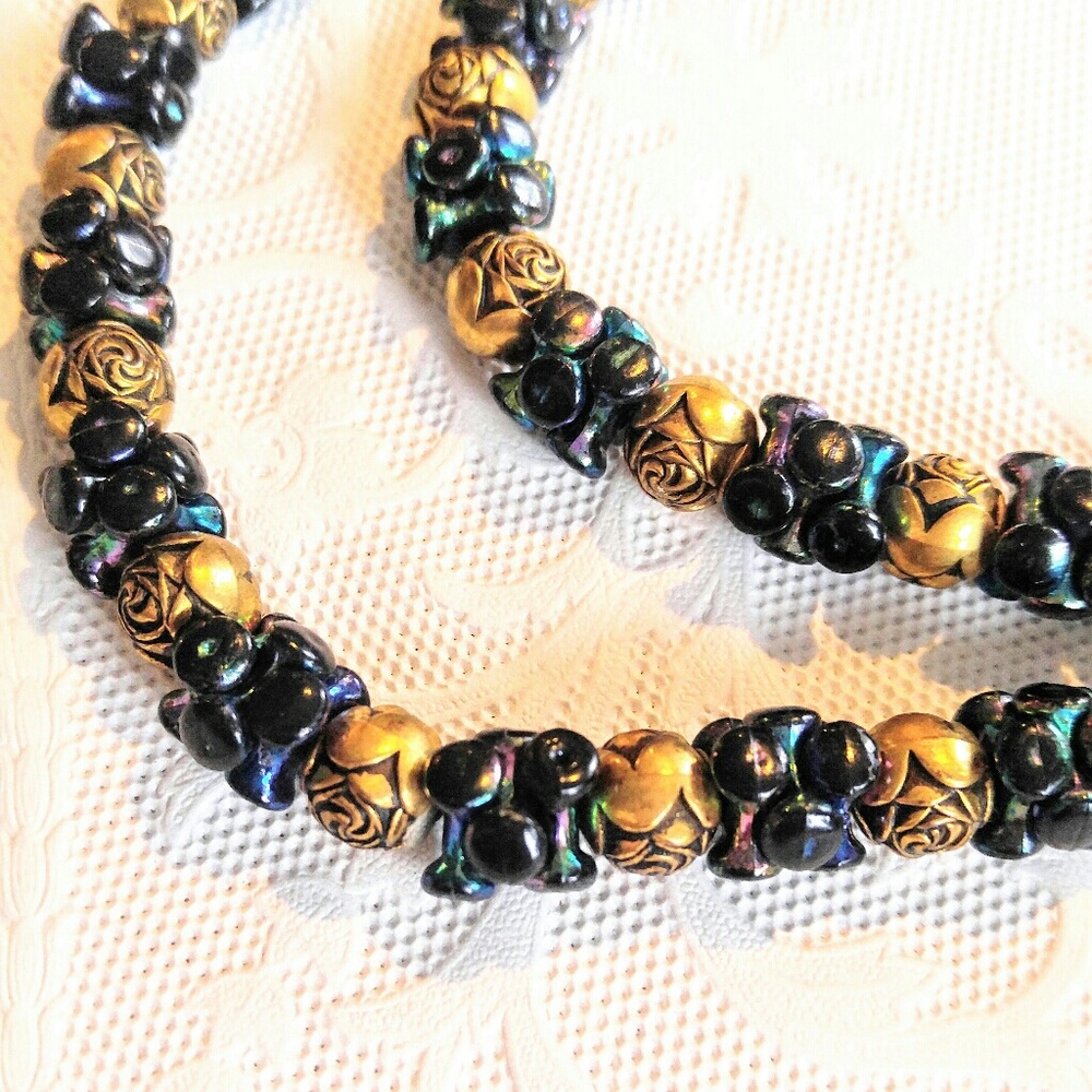MAGIC VINTAGE NECKLACE-Black Chameleon Pearl - Picture 2 of 4